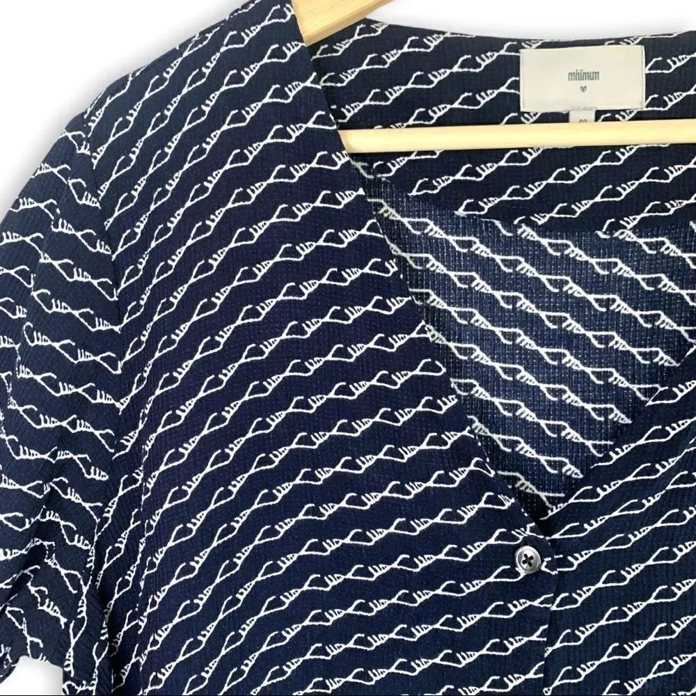 Minimum Chain Print V Neck Navy Button Down - Picture 3 of 6